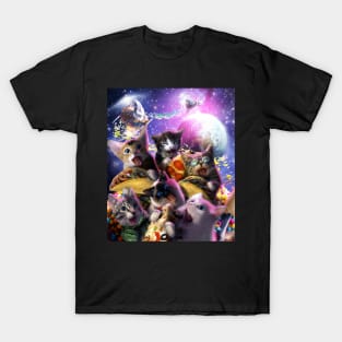 Space Cats Eating Pizza Taco Donut, Cat Kitty Galaxy Selfie T-Shirt